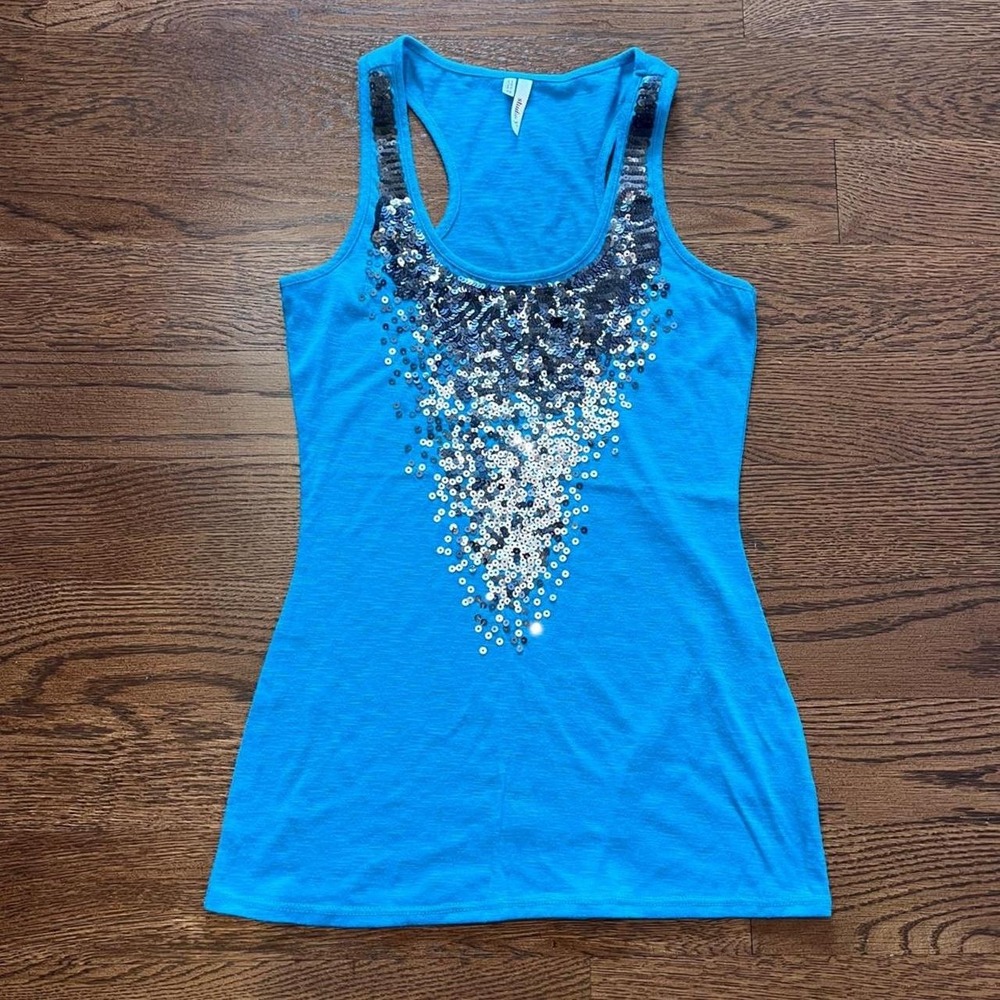 🍟y2k blue sequin‎ tank top xs